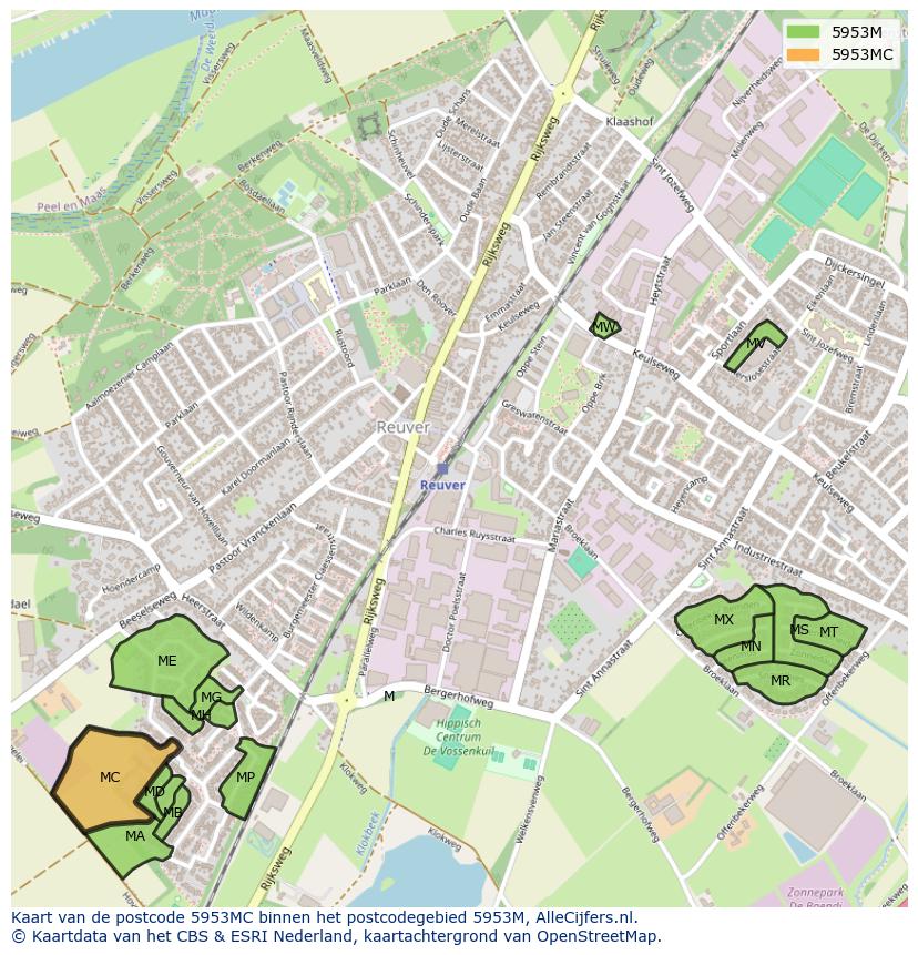 Afbeelding van het postcodegebied 5953 MC op de kaart.