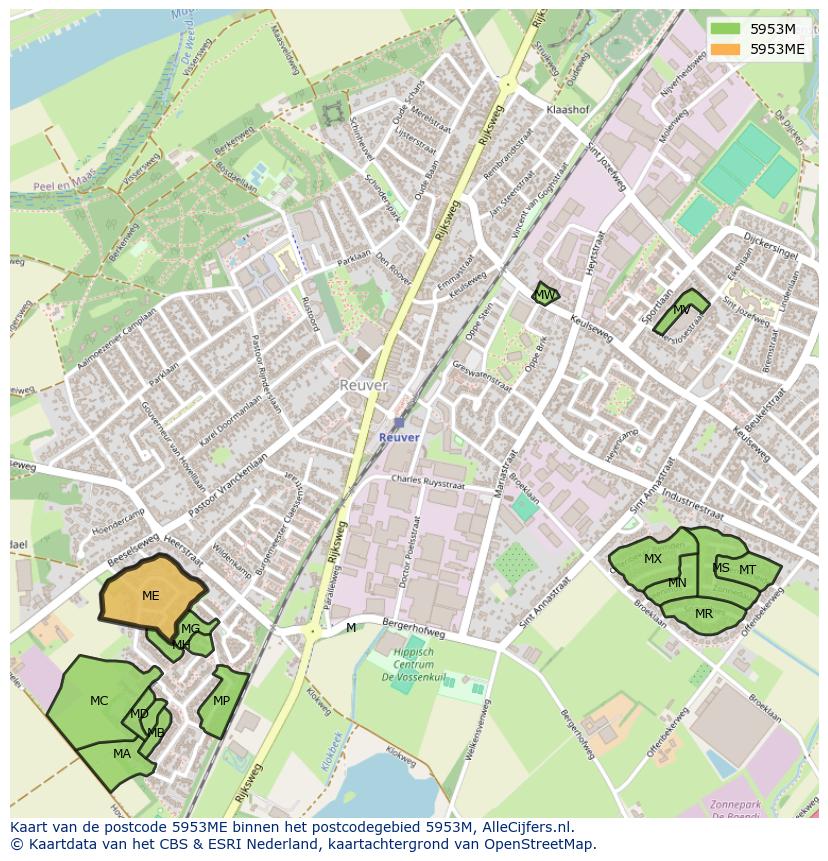 Afbeelding van het postcodegebied 5953 ME op de kaart.