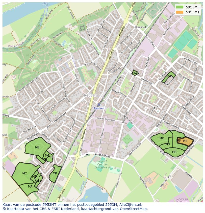 Afbeelding van het postcodegebied 5953 MT op de kaart.