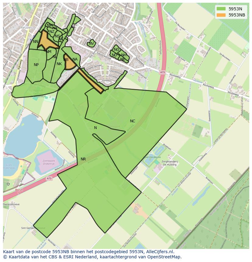 Afbeelding van het postcodegebied 5953 NB op de kaart.