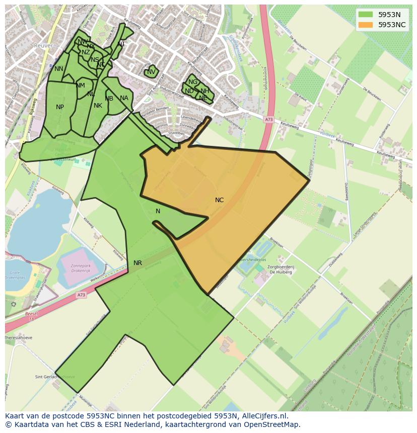 Afbeelding van het postcodegebied 5953 NC op de kaart.