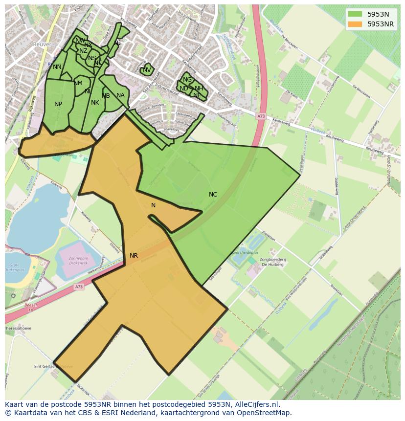 Afbeelding van het postcodegebied 5953 NR op de kaart.