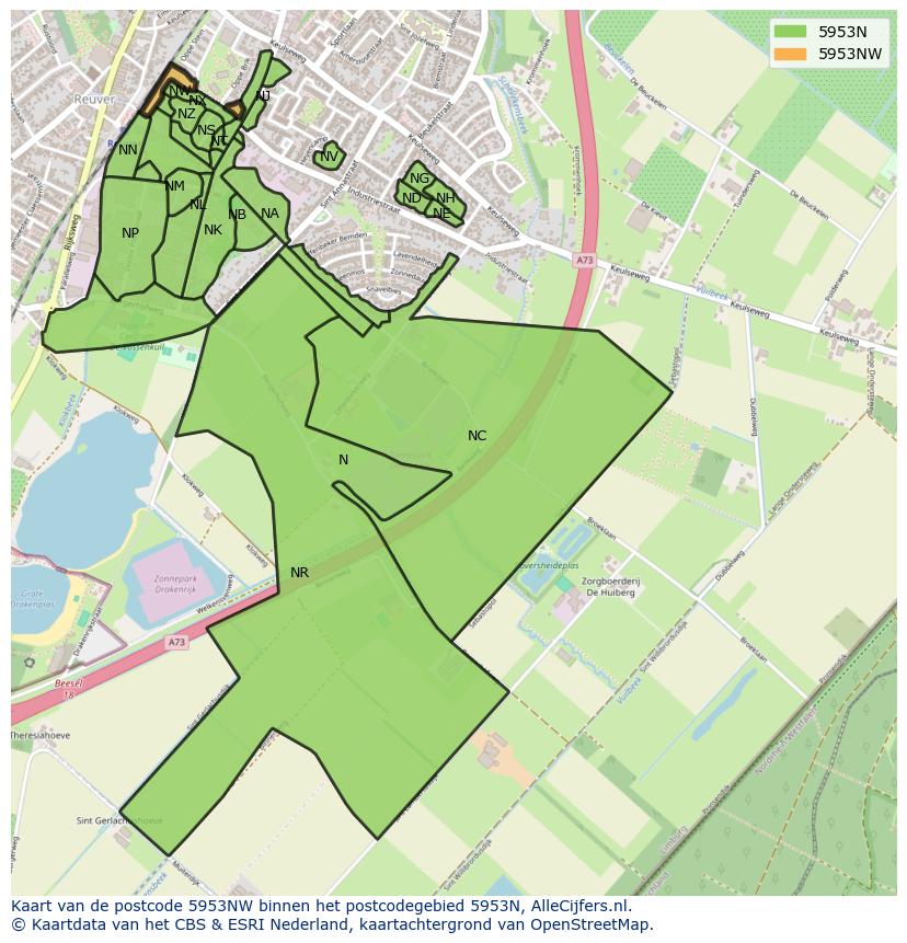 Afbeelding van het postcodegebied 5953 NW op de kaart.