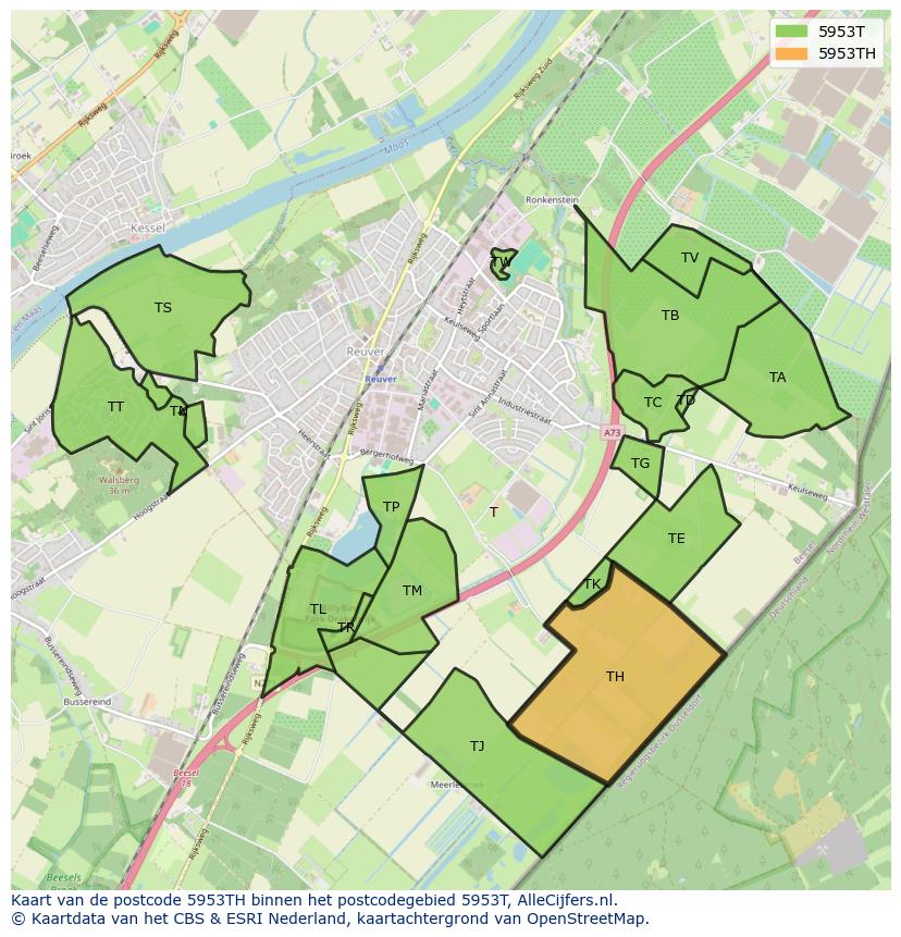 Afbeelding van het postcodegebied 5953 TH op de kaart.