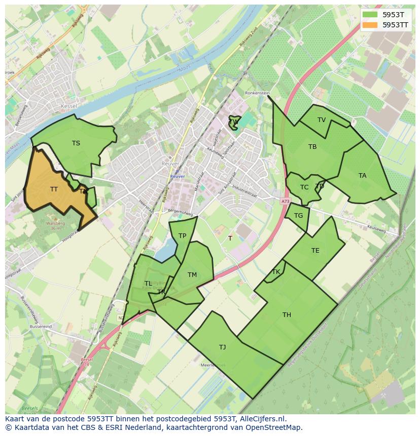 Afbeelding van het postcodegebied 5953 TT op de kaart.