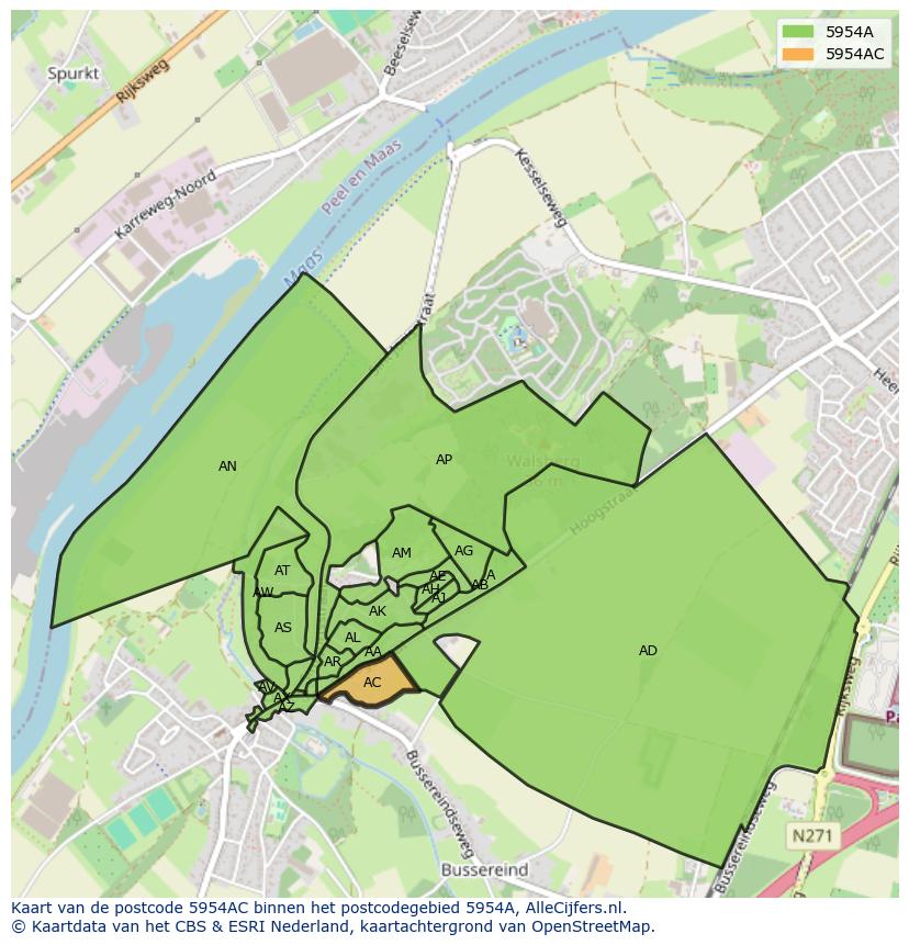 Afbeelding van het postcodegebied 5954 AC op de kaart.