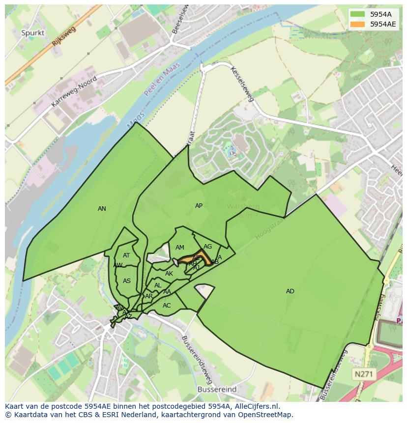 Afbeelding van het postcodegebied 5954 AE op de kaart.