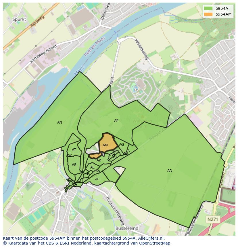 Afbeelding van het postcodegebied 5954 AM op de kaart.