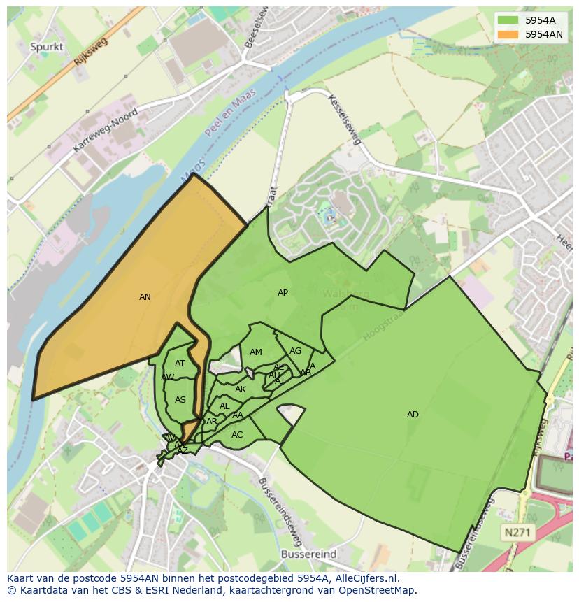 Afbeelding van het postcodegebied 5954 AN op de kaart.