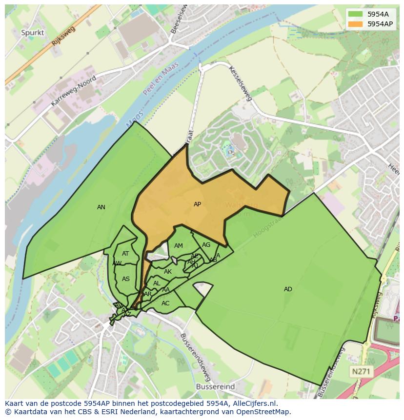 Afbeelding van het postcodegebied 5954 AP op de kaart.