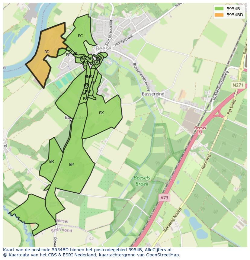 Afbeelding van het postcodegebied 5954 BD op de kaart.