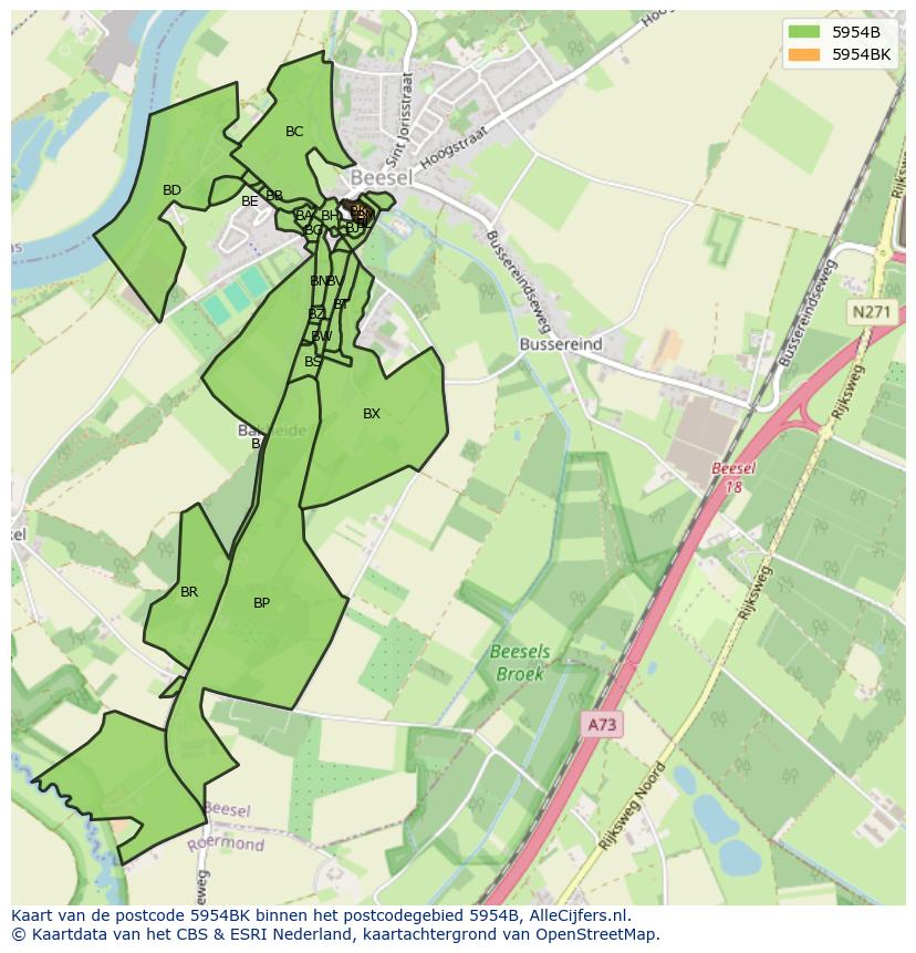 Afbeelding van het postcodegebied 5954 BK op de kaart.