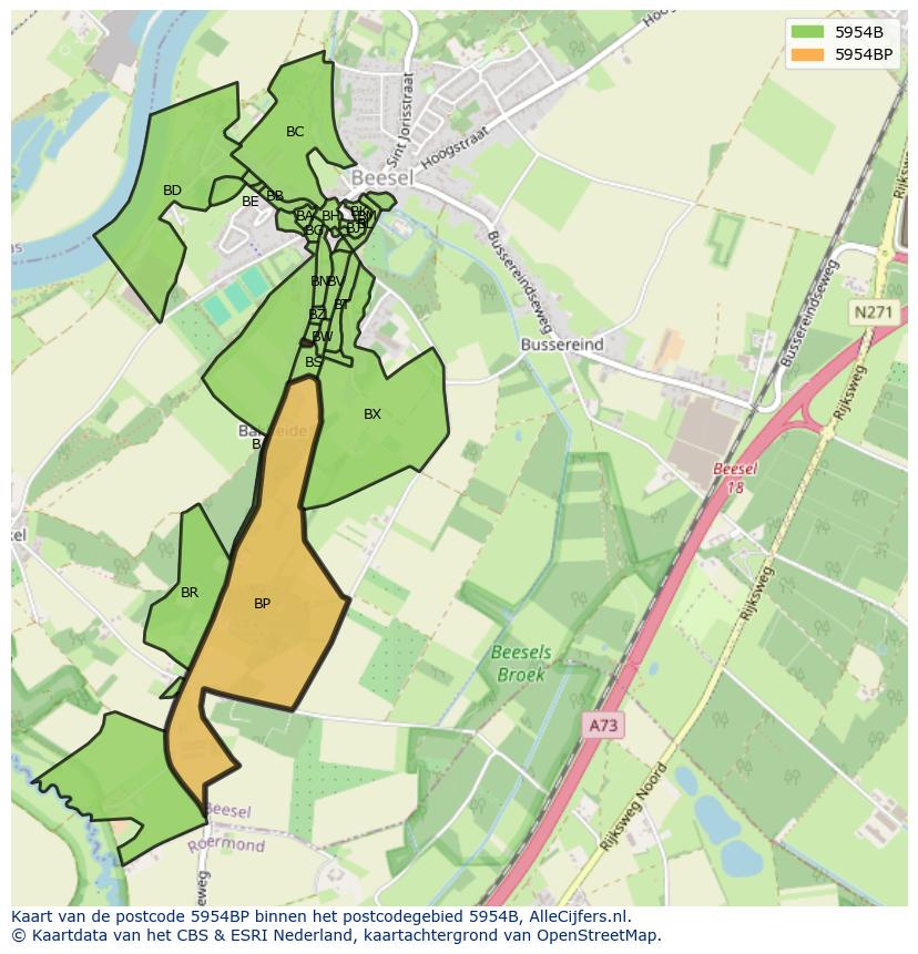 Afbeelding van het postcodegebied 5954 BP op de kaart.