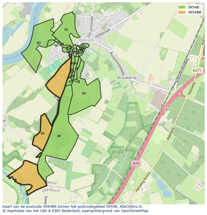Afbeelding van het postcodegebied 5954 BR op de kaart.