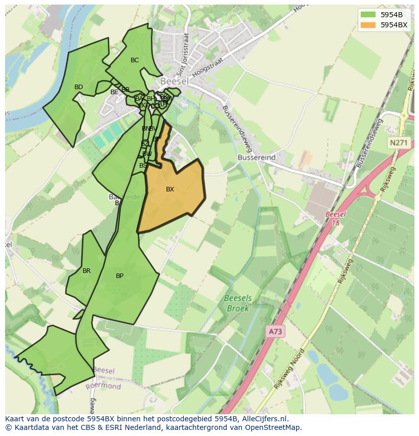 Afbeelding van het postcodegebied 5954 BX op de kaart.