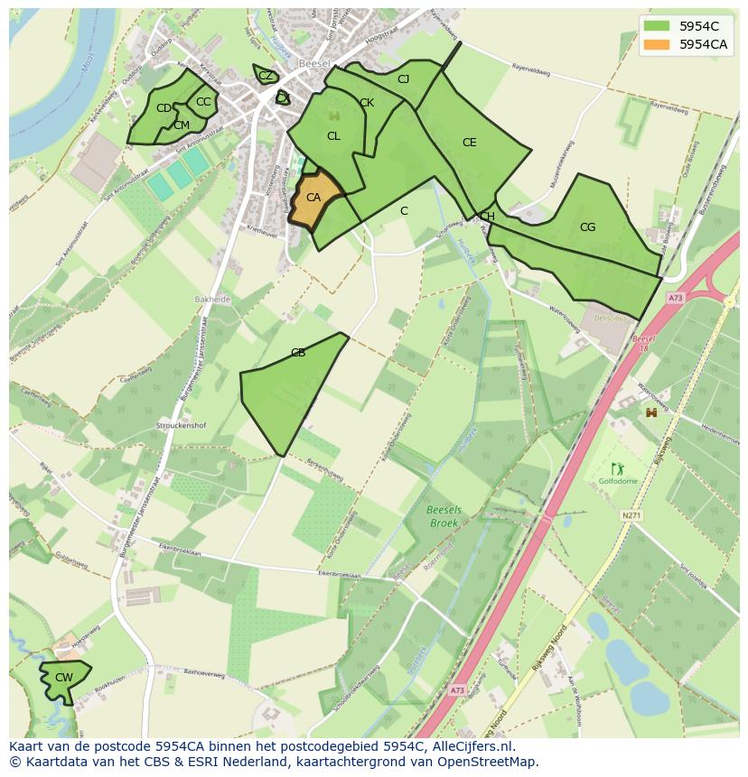 Afbeelding van het postcodegebied 5954 CA op de kaart.