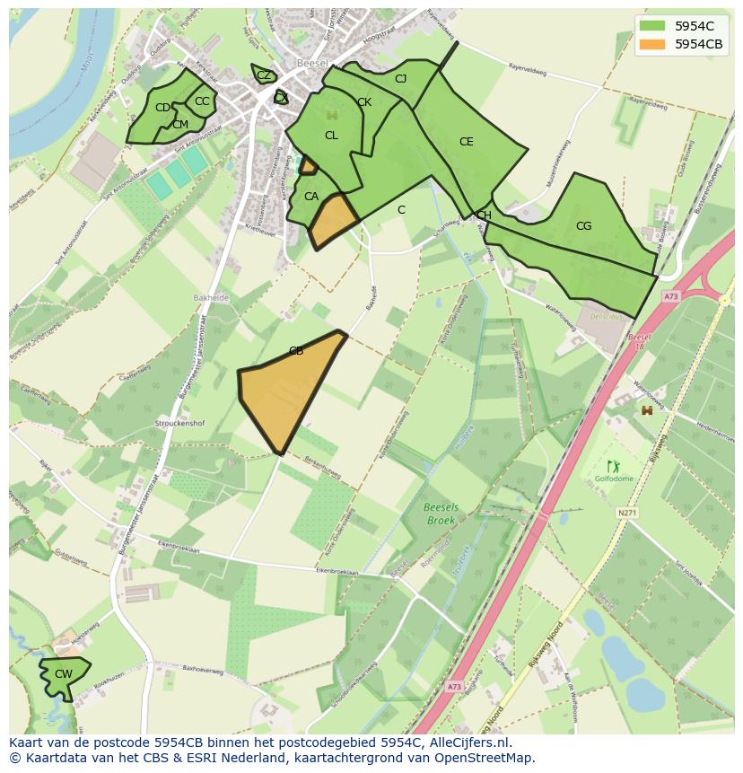 Afbeelding van het postcodegebied 5954 CB op de kaart.