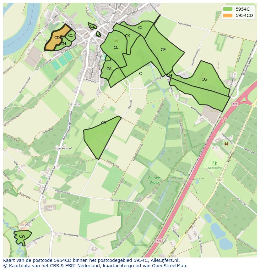 Afbeelding van het postcodegebied 5954 CD op de kaart.