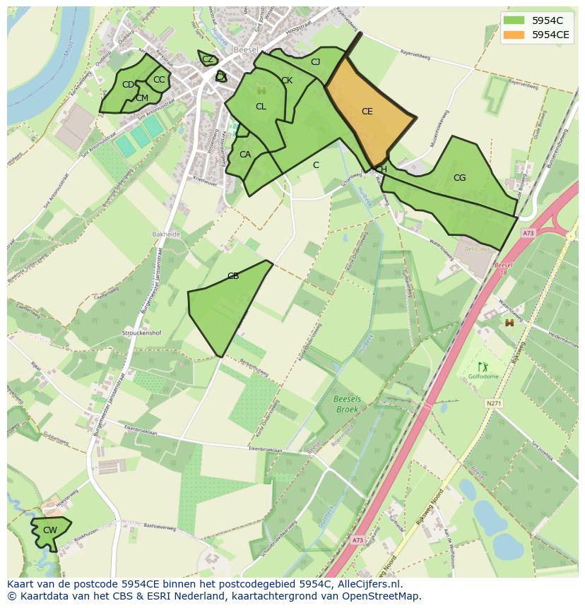 Afbeelding van het postcodegebied 5954 CE op de kaart.