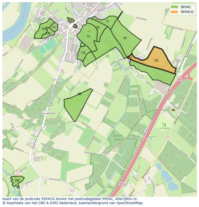 Afbeelding van het postcodegebied 5954 CG op de kaart.