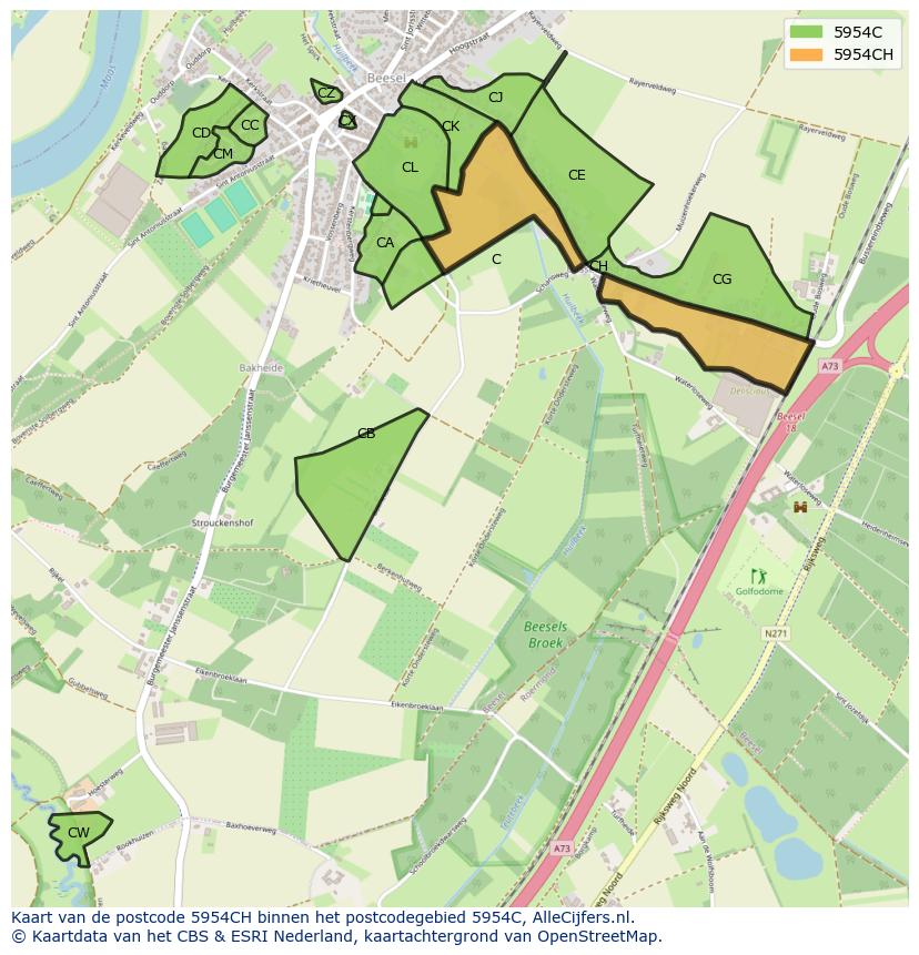 Afbeelding van het postcodegebied 5954 CH op de kaart.