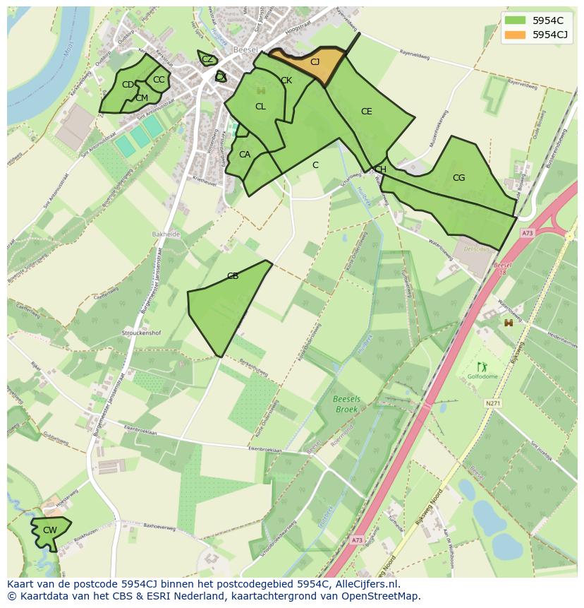 Afbeelding van het postcodegebied 5954 CJ op de kaart.