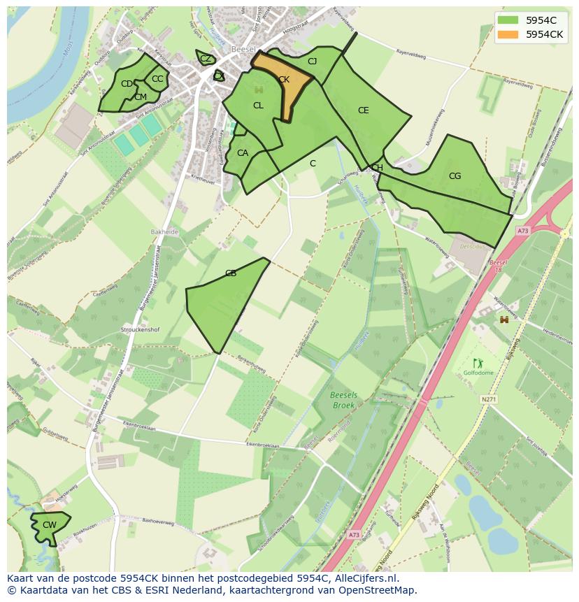 Afbeelding van het postcodegebied 5954 CK op de kaart.