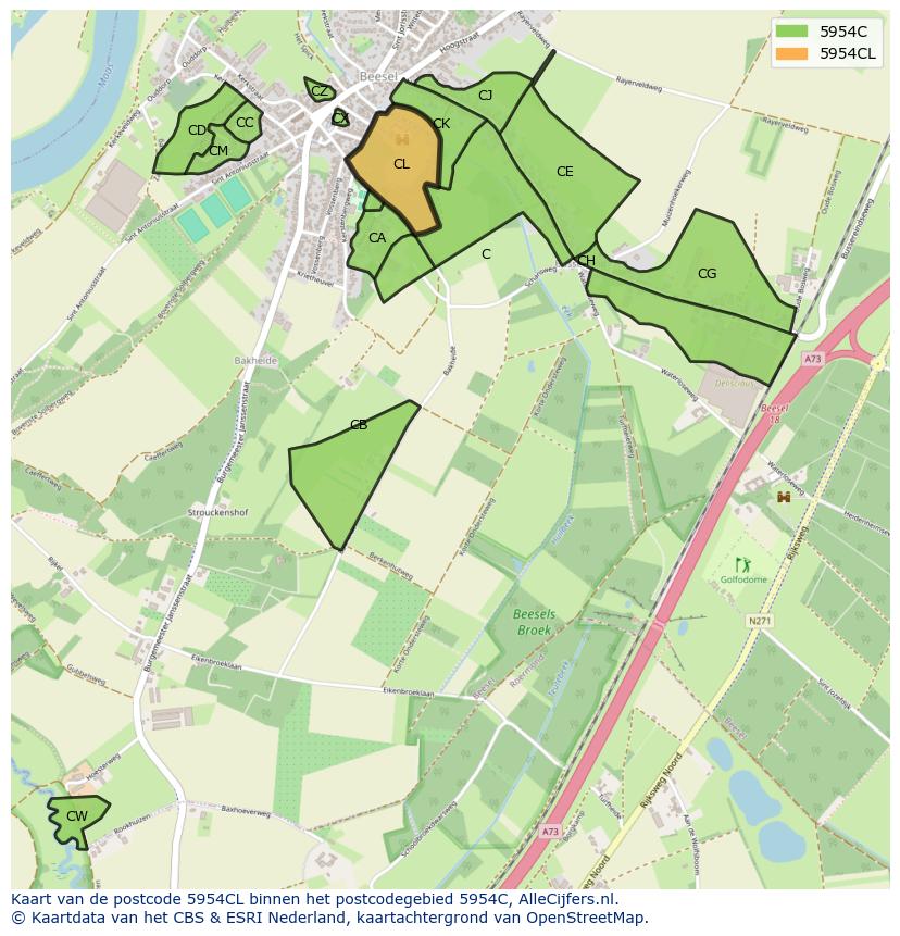 Afbeelding van het postcodegebied 5954 CL op de kaart.