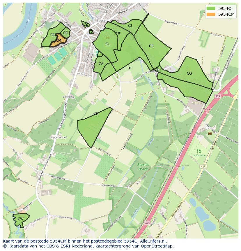 Afbeelding van het postcodegebied 5954 CM op de kaart.