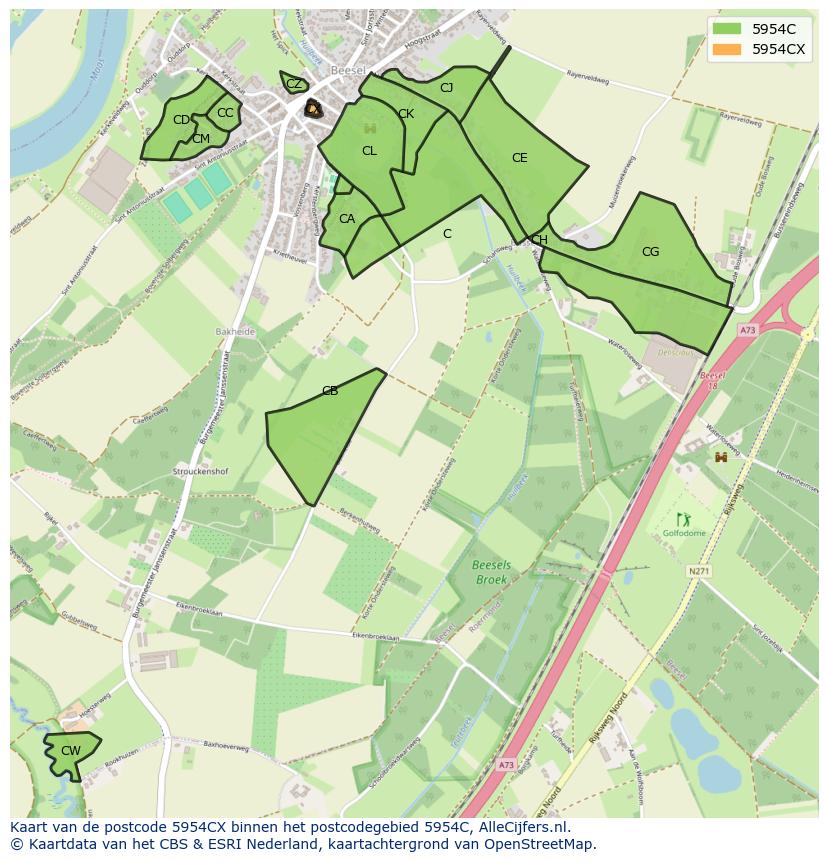 Afbeelding van het postcodegebied 5954 CX op de kaart.