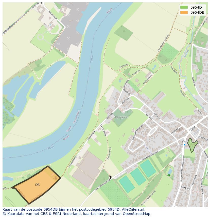 Afbeelding van het postcodegebied 5954 DB op de kaart.