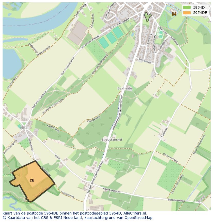 Afbeelding van het postcodegebied 5954 DE op de kaart.