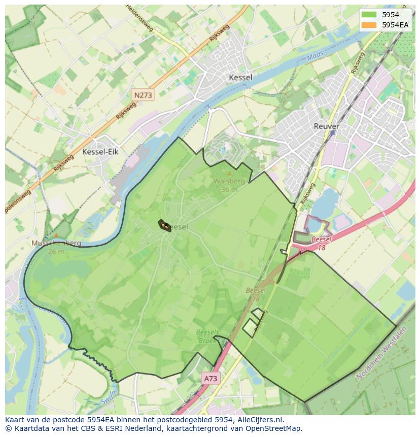 Afbeelding van het postcodegebied 5954 EA op de kaart.