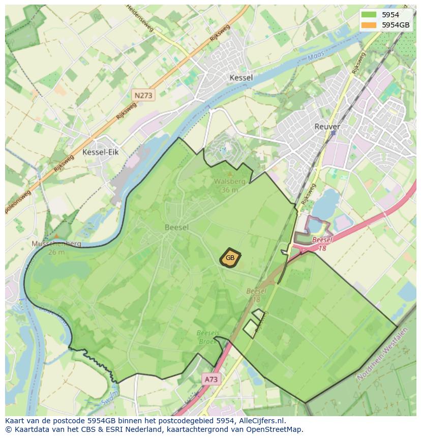 Afbeelding van het postcodegebied 5954 GB op de kaart.