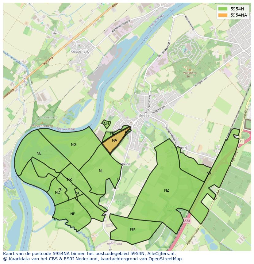 Afbeelding van het postcodegebied 5954 NA op de kaart.