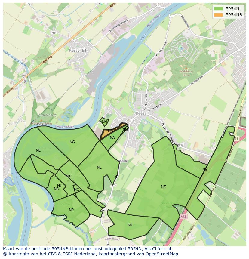 Afbeelding van het postcodegebied 5954 NB op de kaart.