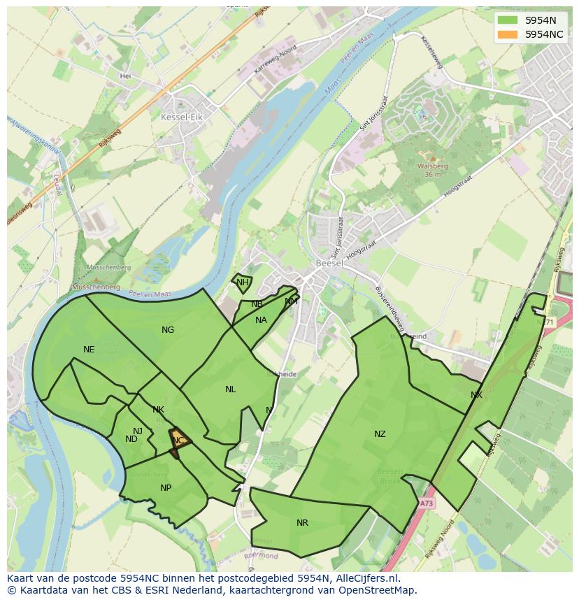 Afbeelding van het postcodegebied 5954 NC op de kaart.