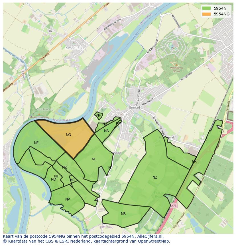 Afbeelding van het postcodegebied 5954 NG op de kaart.