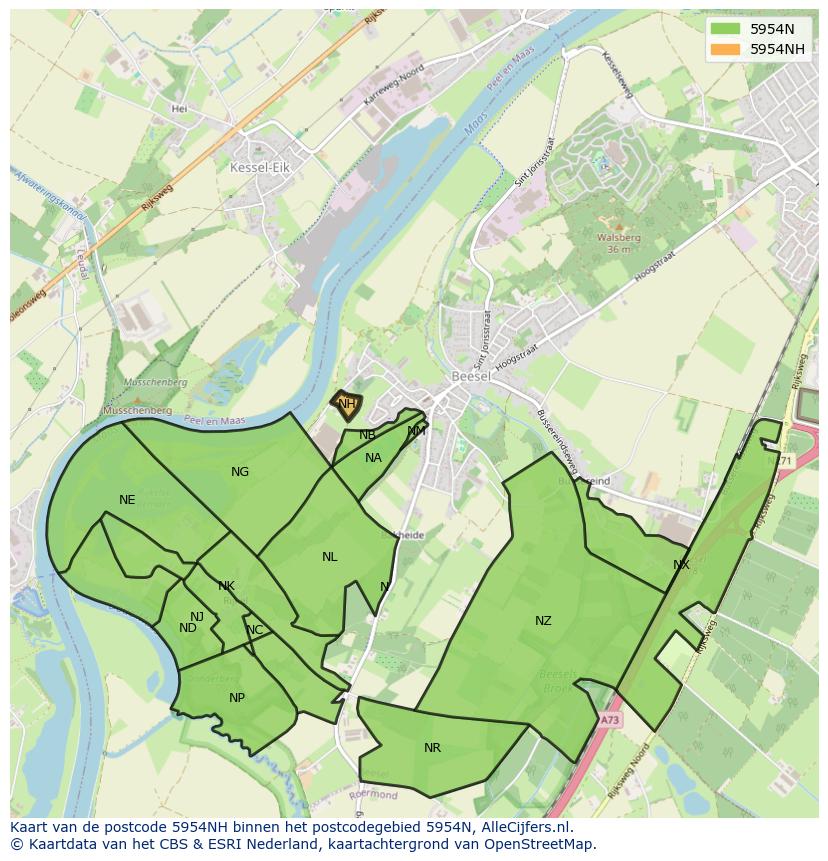 Afbeelding van het postcodegebied 5954 NH op de kaart.