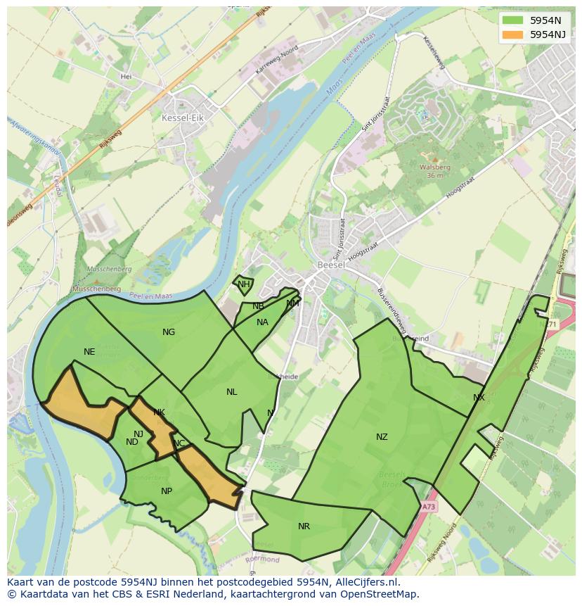 Afbeelding van het postcodegebied 5954 NJ op de kaart.