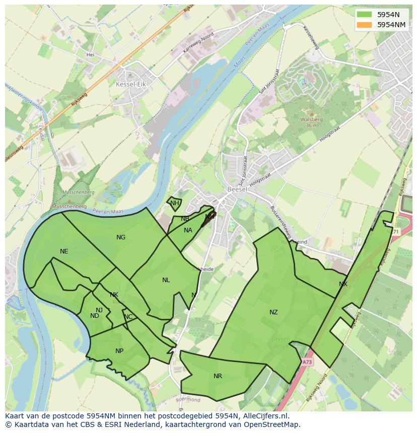 Afbeelding van het postcodegebied 5954 NM op de kaart.