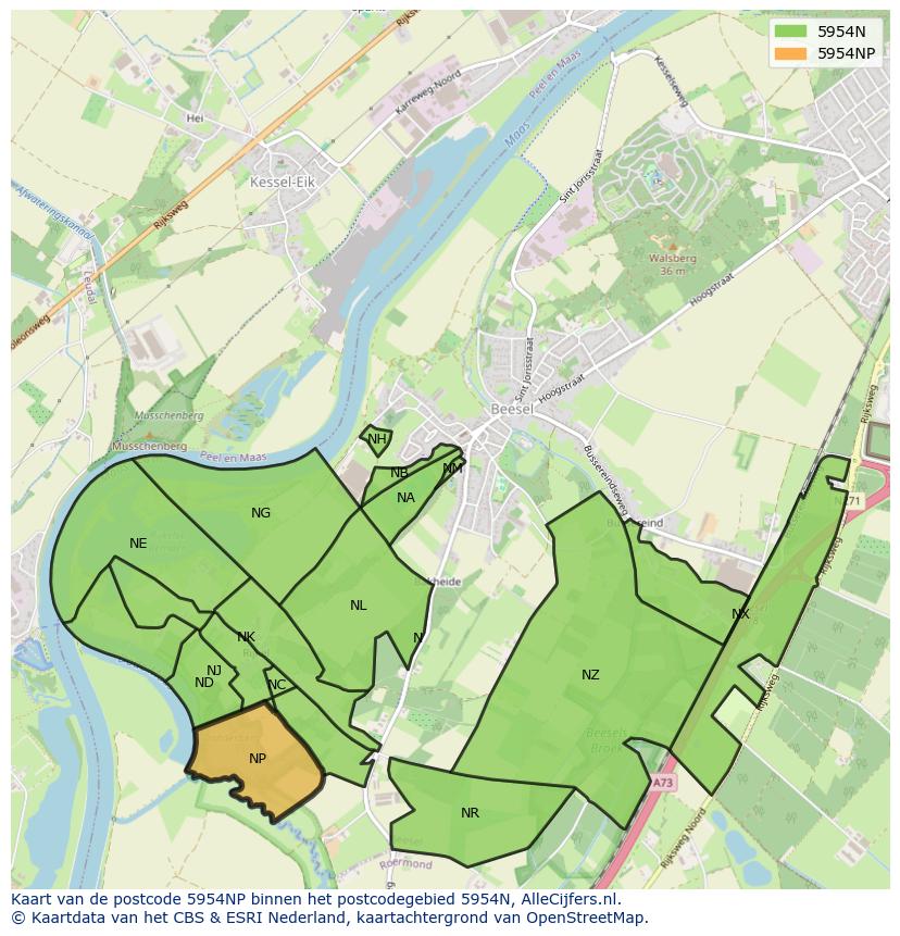 Afbeelding van het postcodegebied 5954 NP op de kaart.