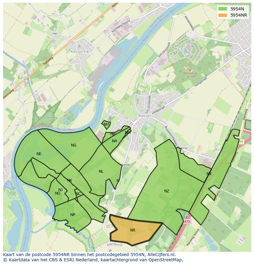 Afbeelding van het postcodegebied 5954 NR op de kaart.