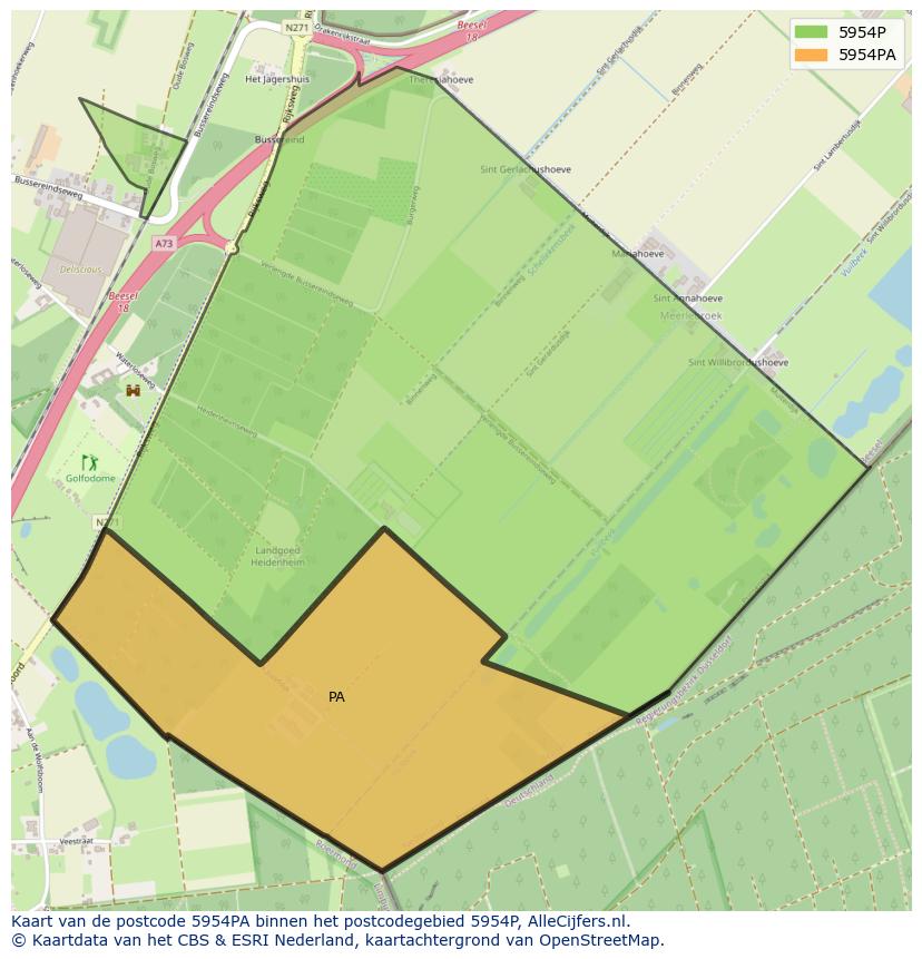 Afbeelding van het postcodegebied 5954 PA op de kaart.