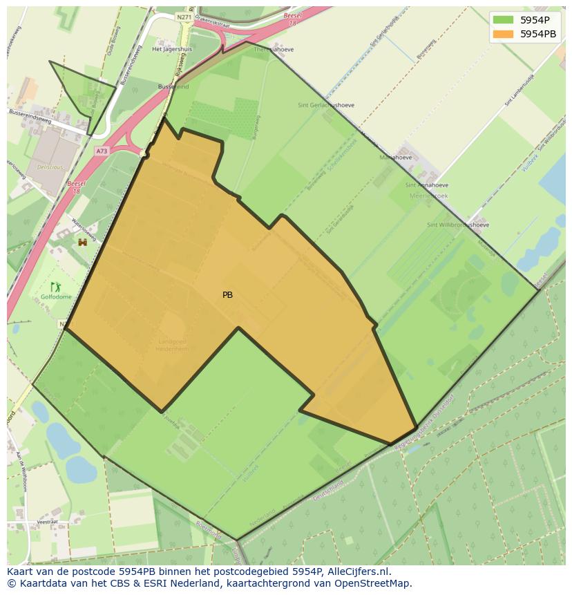 Afbeelding van het postcodegebied 5954 PB op de kaart.
