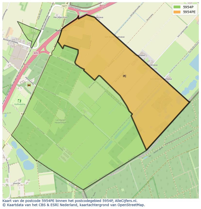Afbeelding van het postcodegebied 5954 PE op de kaart.