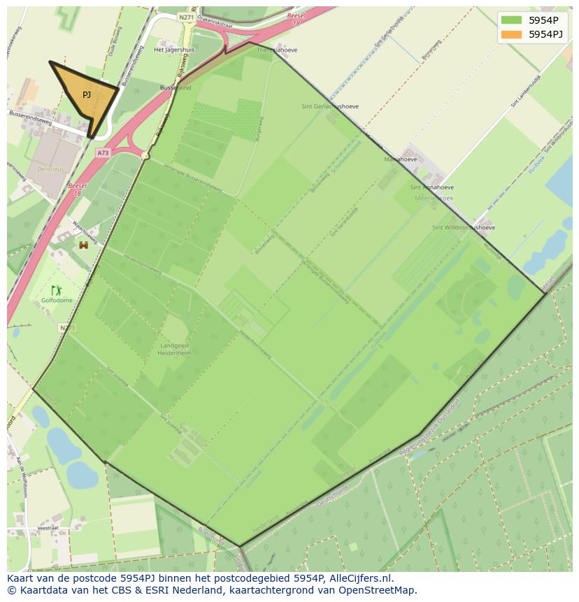 Afbeelding van het postcodegebied 5954 PJ op de kaart.
