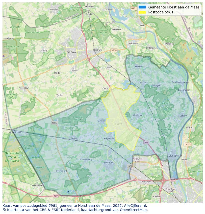 Afbeelding van het postcodegebied 5961 op de kaart.
