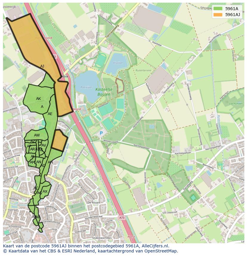 Afbeelding van het postcodegebied 5961 AJ op de kaart.
