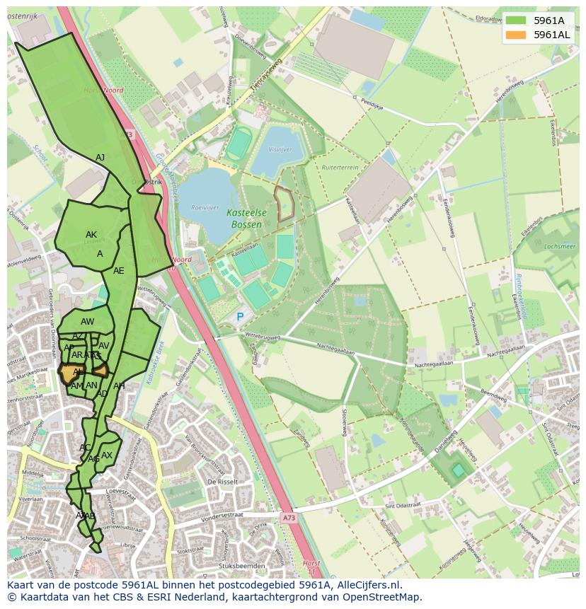 Afbeelding van het postcodegebied 5961 AL op de kaart.